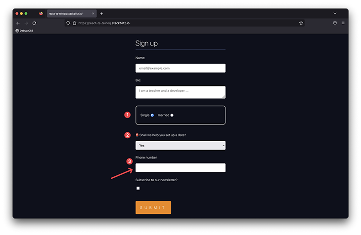 <FontIcon icon="iconfont icon-stackblitz"/>Conditionally displaying a telephone input