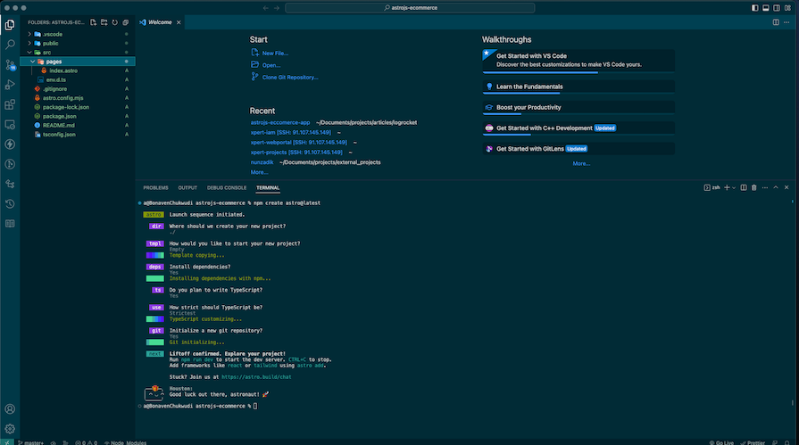 Screenshot Showing Astro Installation And Setup Process
