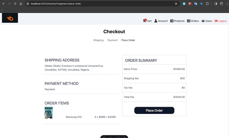 Order Placement Page Of Astro Ecommerce Site User Checkout Flow Where User Can Check And Place Order