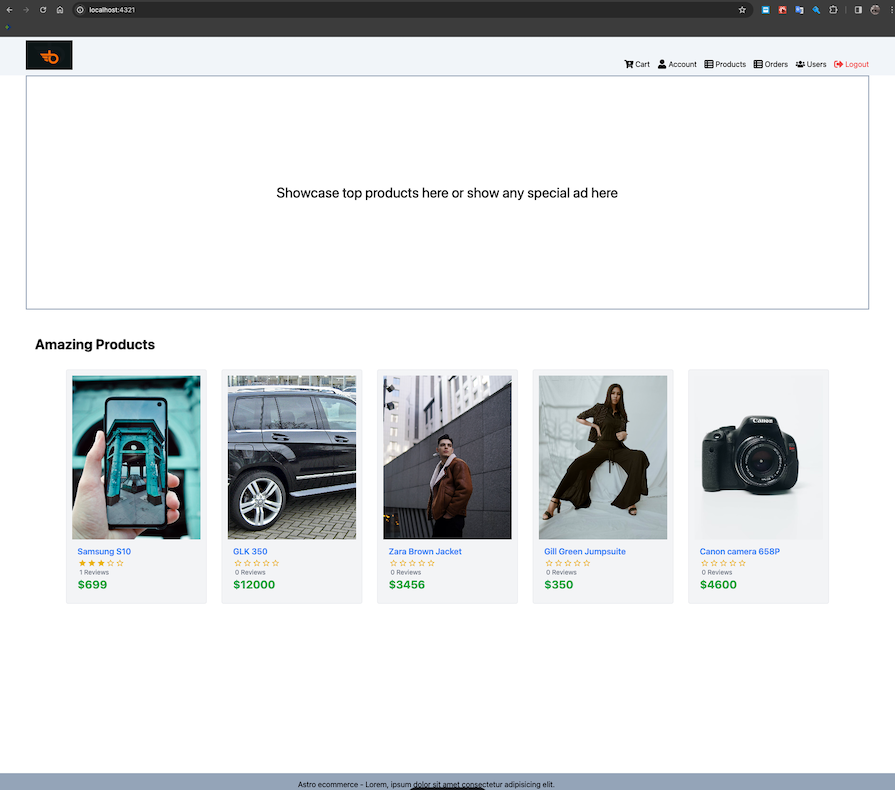 Final Astro Ecommerce Project Homepage