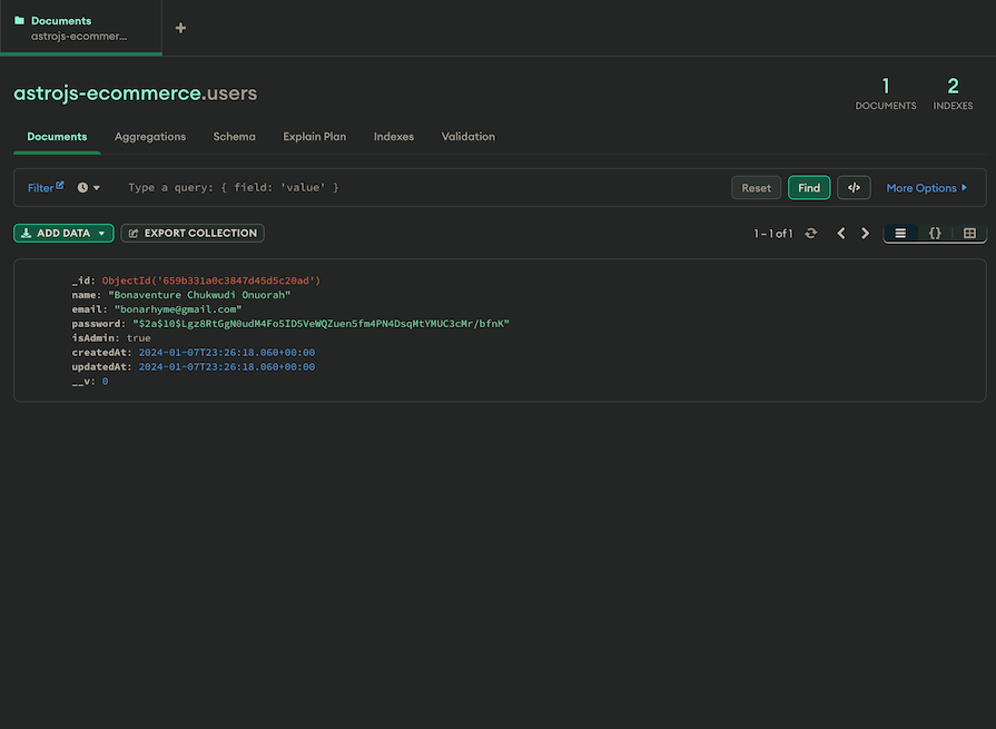Screenshot Showing User Role Being Modified To Admin In Mongodb