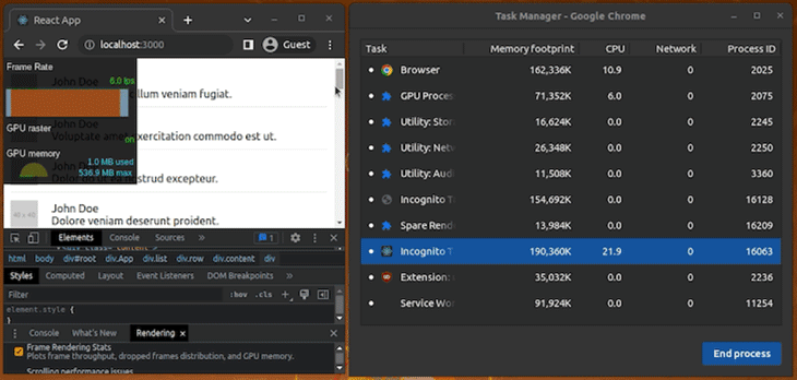 A Directly-rendered Large List Reduces The React App Performance