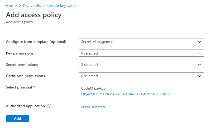 add azure key vault access policy