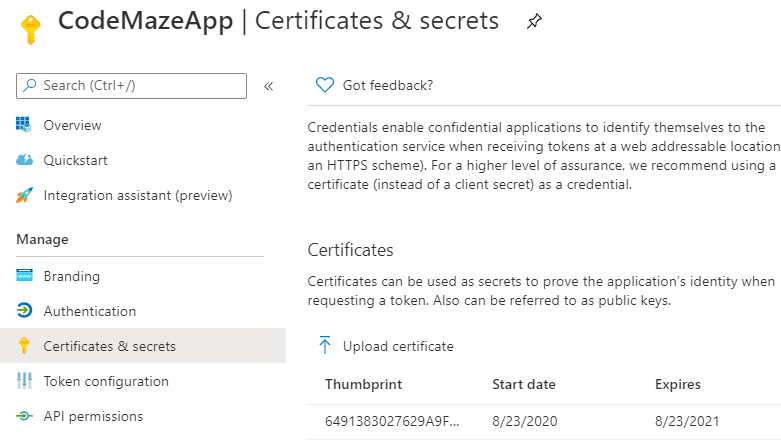 upload certificate