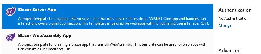 Choosing Blazor Server or Blazor WebAssembly project type