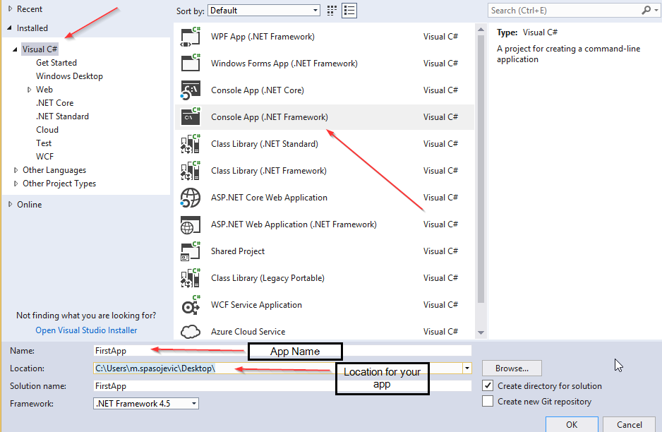 Creating Console Project in Visual Studio