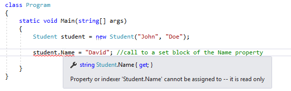 Read only property error - Properties in C#