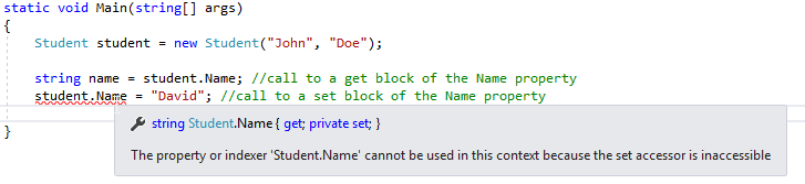 Privete set accessor - Properties in C#