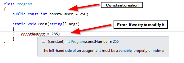Const member - Static Members in C#