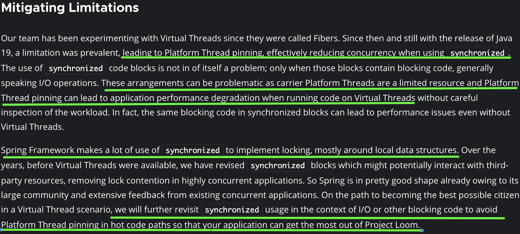 출처: https://spring.io/blog/2022/10/11/embracing-virtual-threads#mitigating-limitations